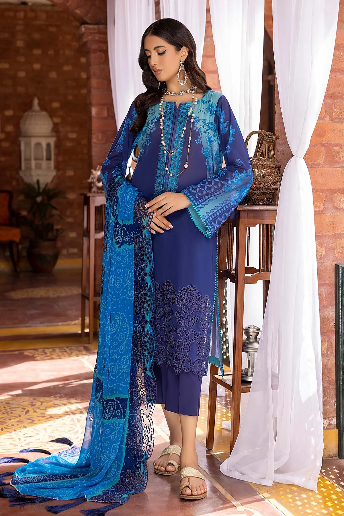 3-Pc Charizma Unstitched Embroidered Swiss Collection With Voil Dupatta SM23-05