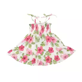 Angel Dear Tie Strap Smocked Sun Dress - Hibiscus