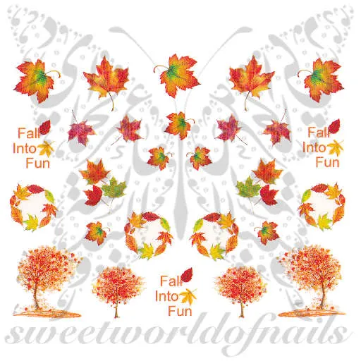 Autumn Fall Nail Art Trees and Leaves Nail Water Decals