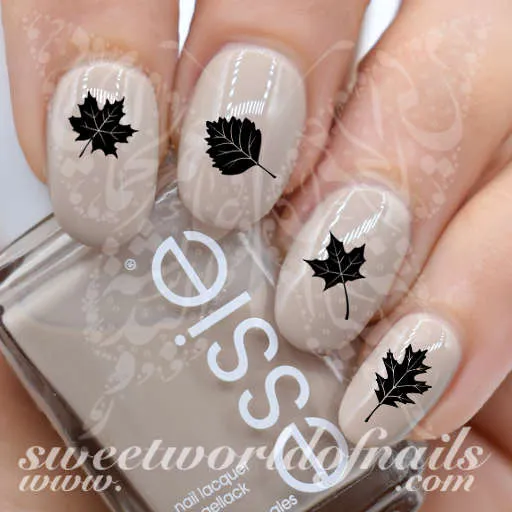 Autumn Nail Art Black Leaves Nail Water Decals