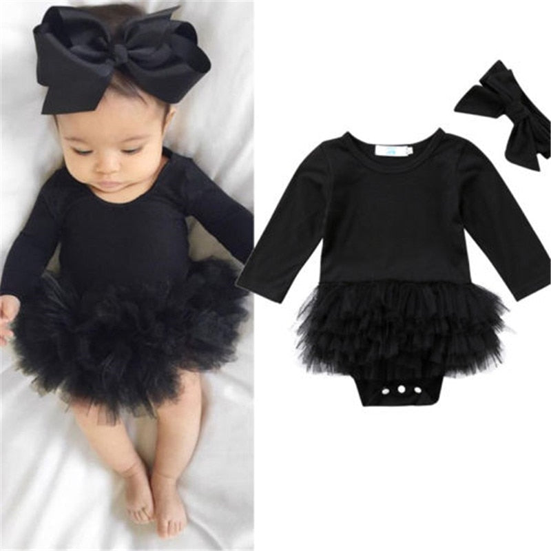 Baby Girl Black Romper Dress + Headband