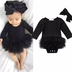 Baby Girl Black Romper Dress + Headband