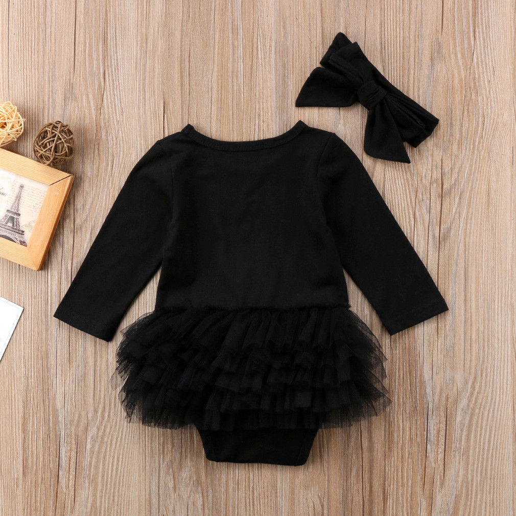 Baby Girl Black Romper Dress + Headband