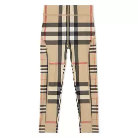 Beige Checked Nylon Leggings