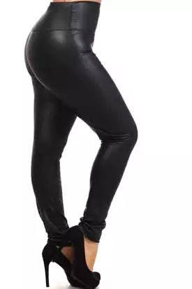 Black Faux Leather Liquid Leggings