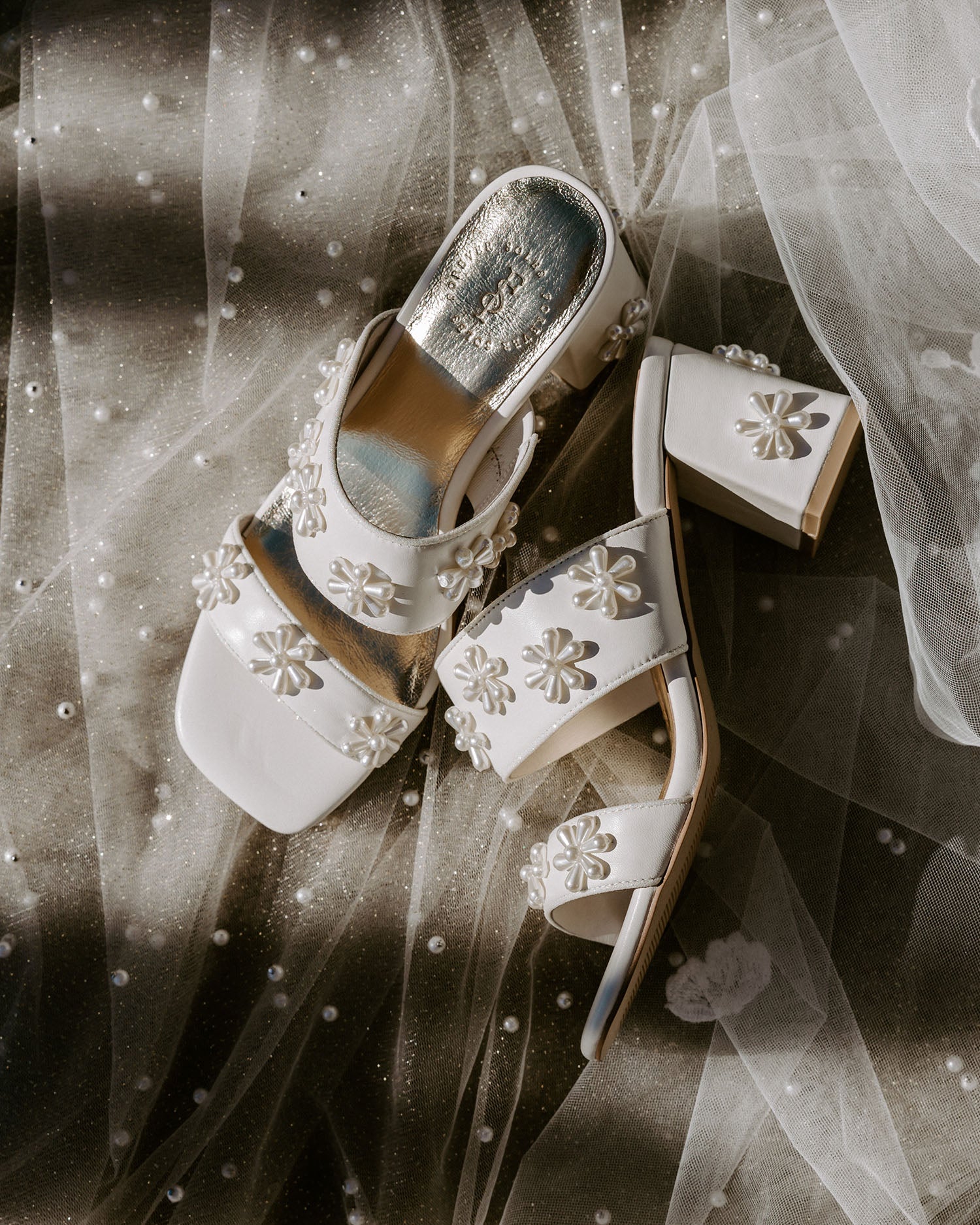 BLOOM MULES -  PEARL FLOWER IVORY BRIDAL SHOES