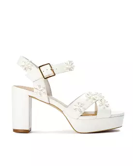 BLOOM PLATFORMS - PEARL FLOWER IVORY BRIDAL SHOES