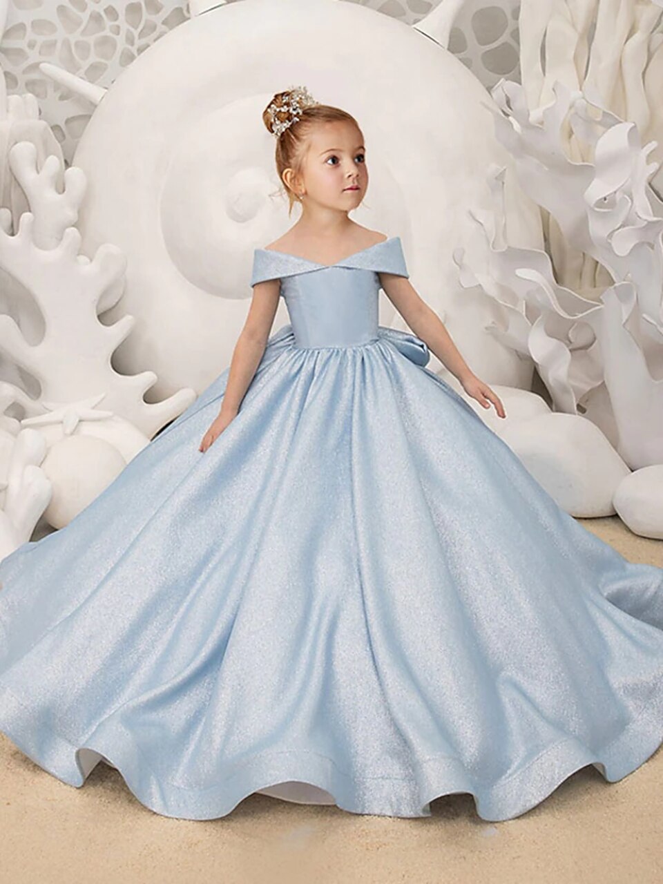 Blue Elegant Princess Satin Ball Gown