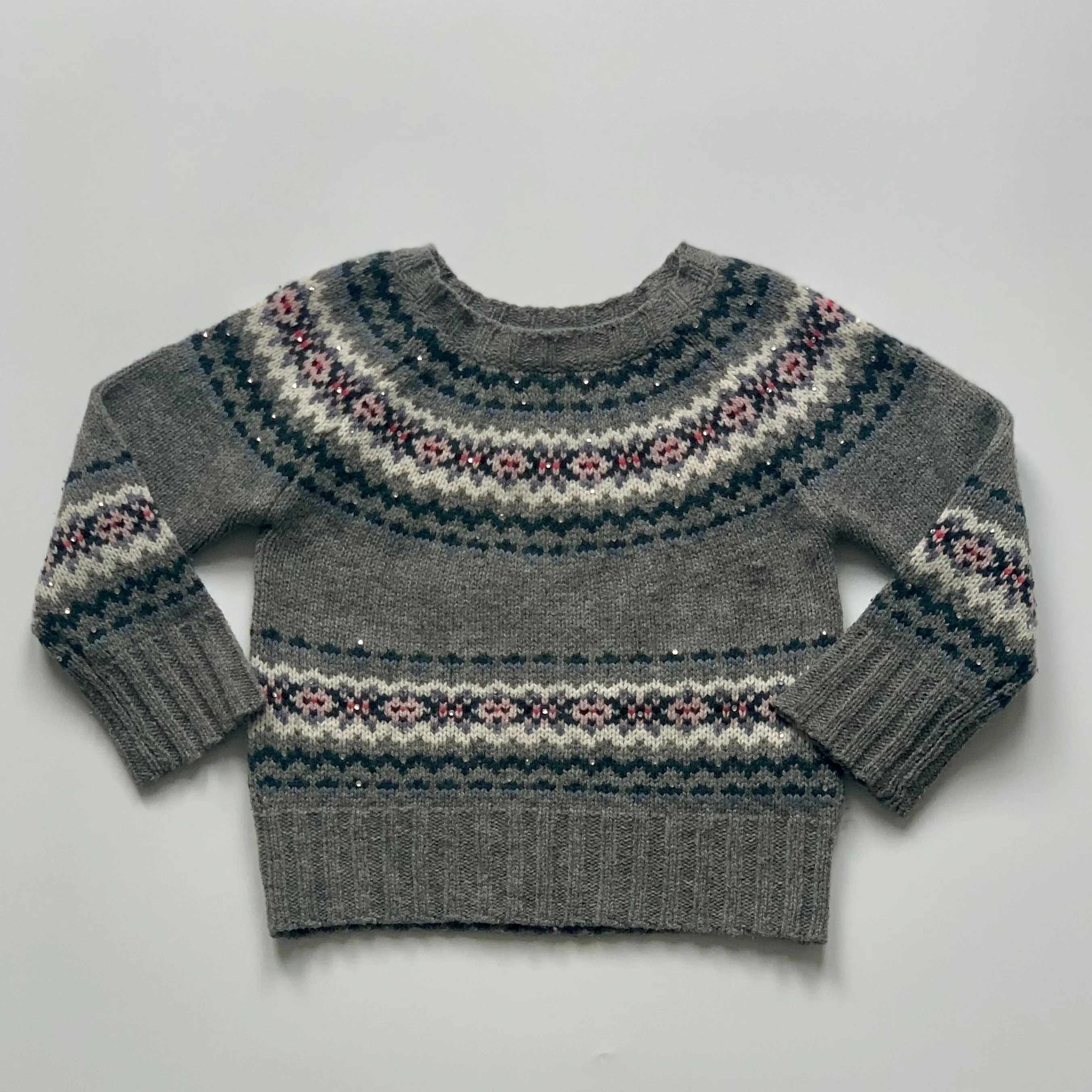 Bonpoint Grey Wool Fair Isle Intarsia Jumper With Sparkles: 3 Years