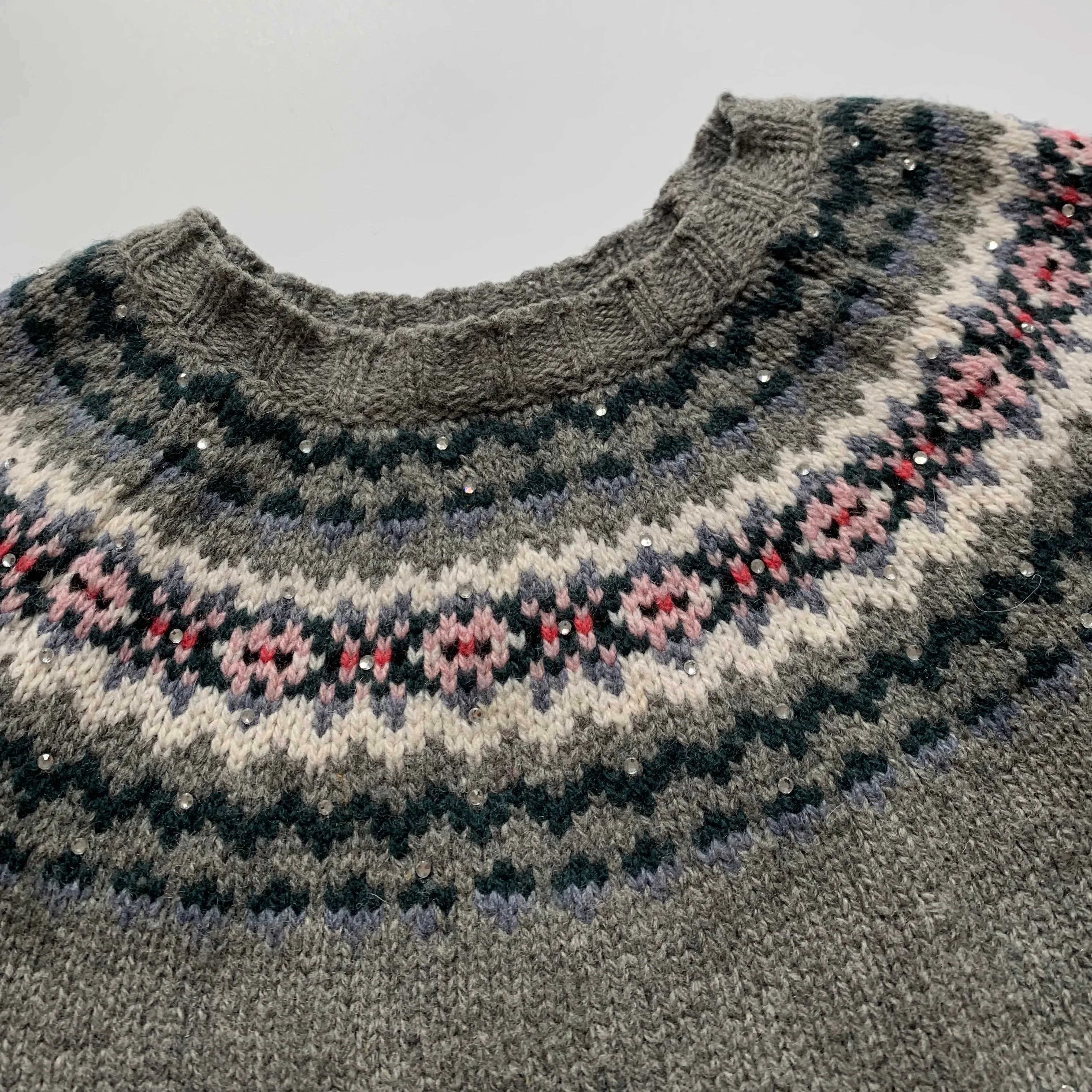 Bonpoint Grey Wool Fair Isle Intarsia Jumper With Sparkles: 3 Years