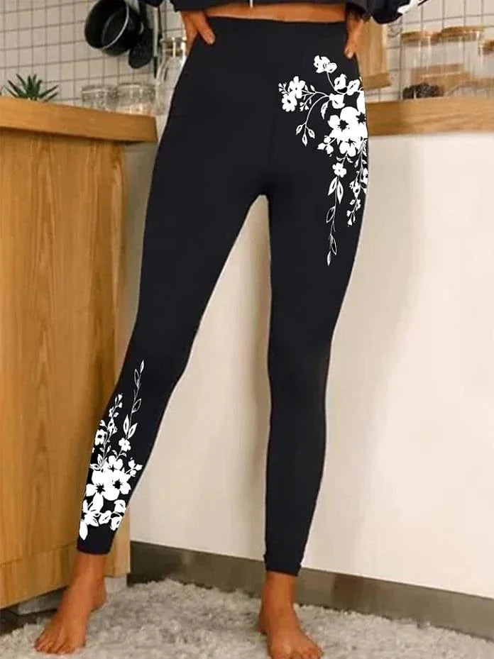 Butterfly Print Mid Waist Shiny Leggings with Tummy Control