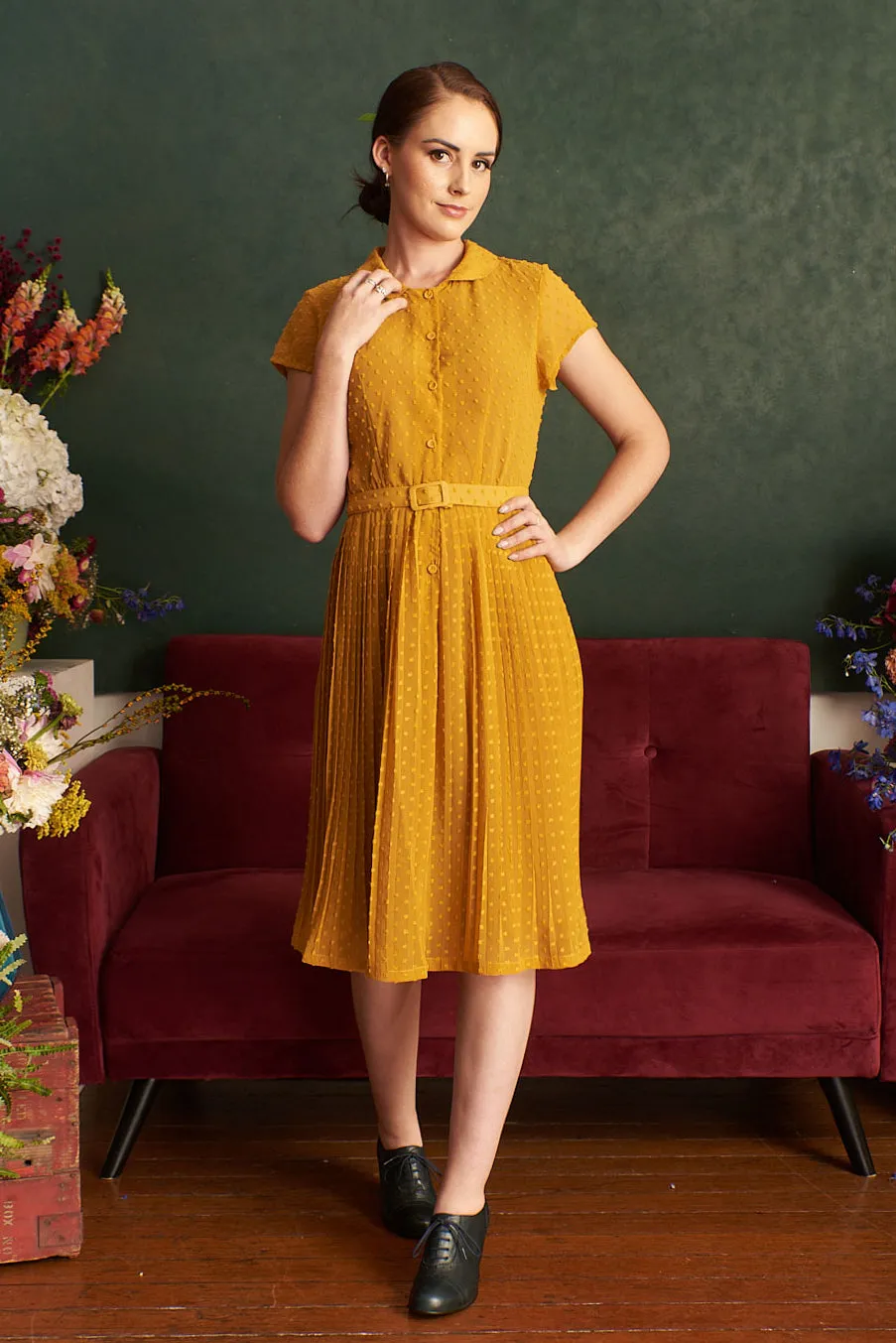 Camille Dots Mustard Dress