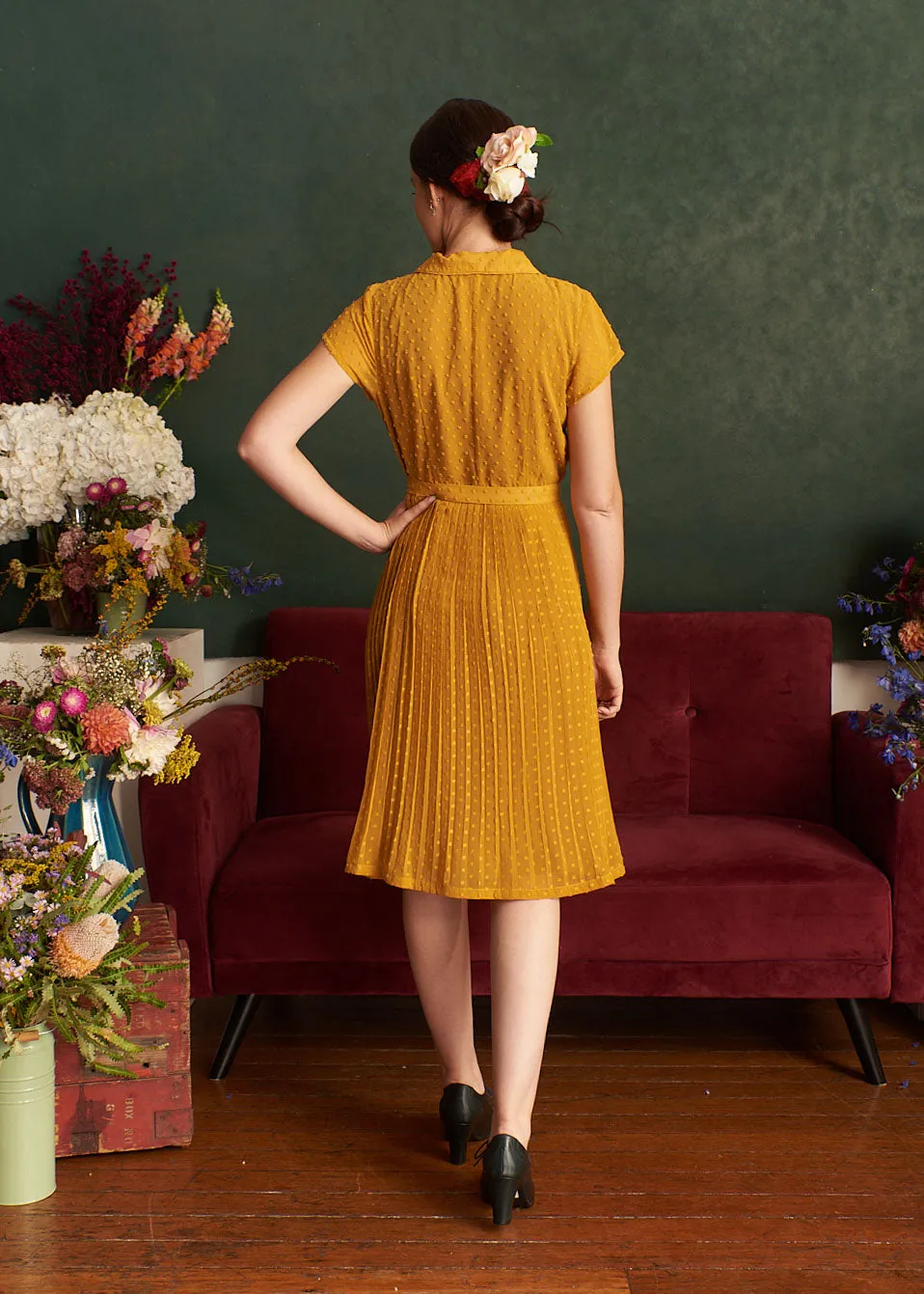 Camille Dots Mustard Dress