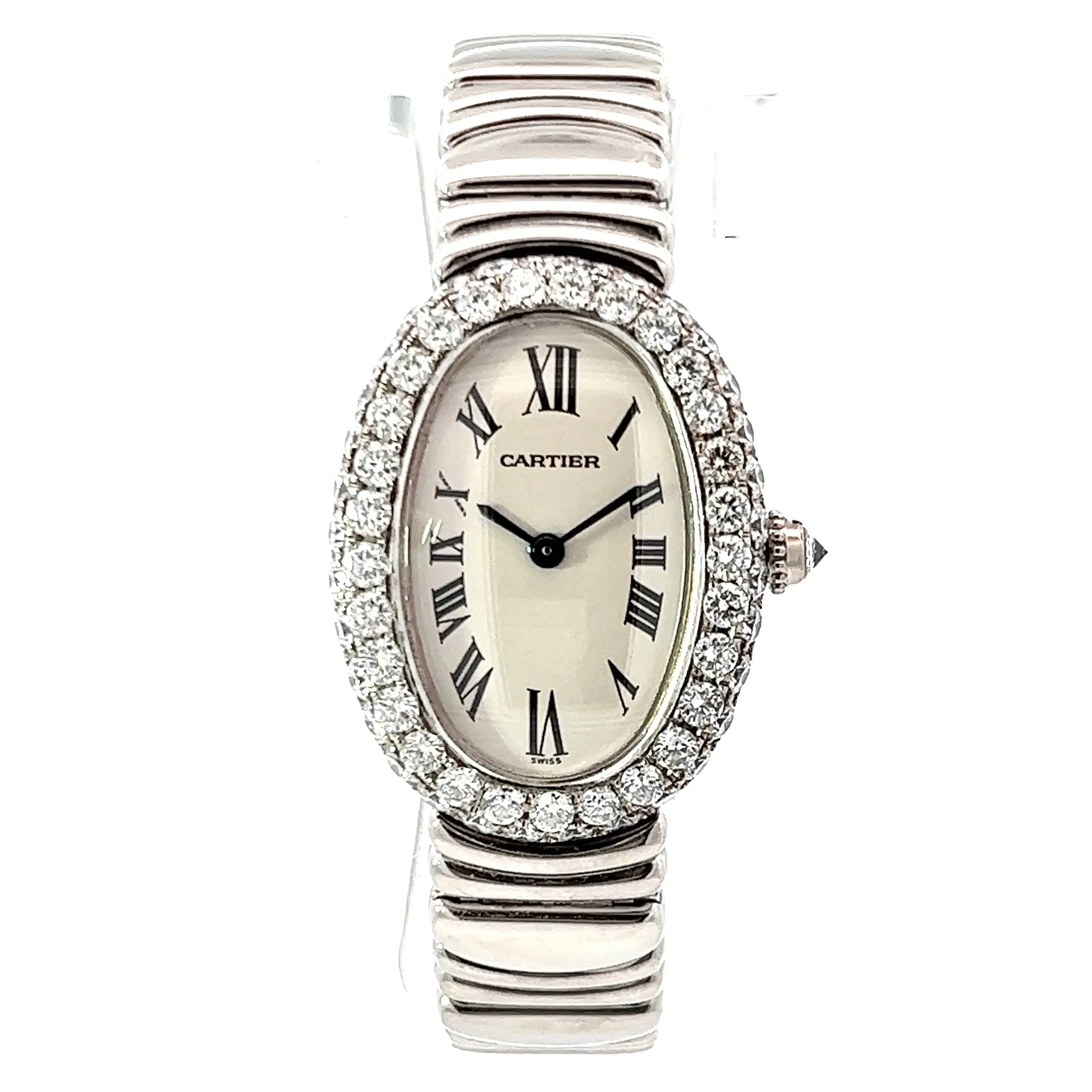 CARTIER BAIGNOIRE 23mm Quartz 18K WG ~1.5TCW Diamond Watch