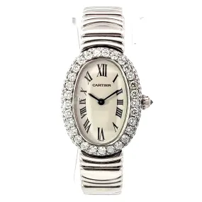 CARTIER BAIGNOIRE 23mm Quartz 18K WG ~1.5TCW Diamond Watch