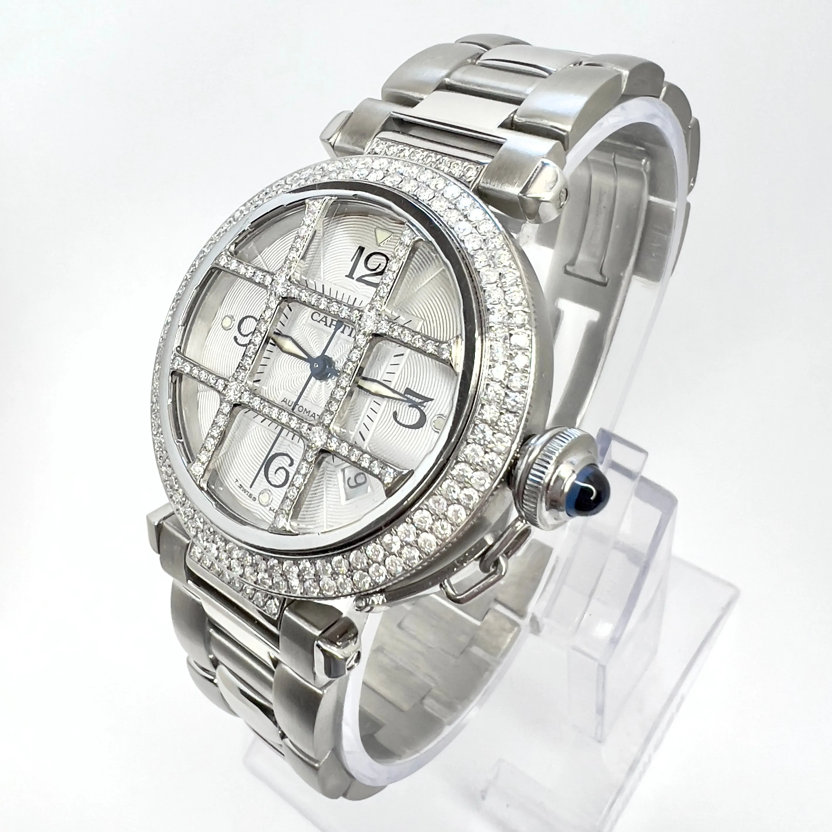 CARTIER PASHA GRID 38mm Automatic Steel 2.05TCW DIAMOND Watch