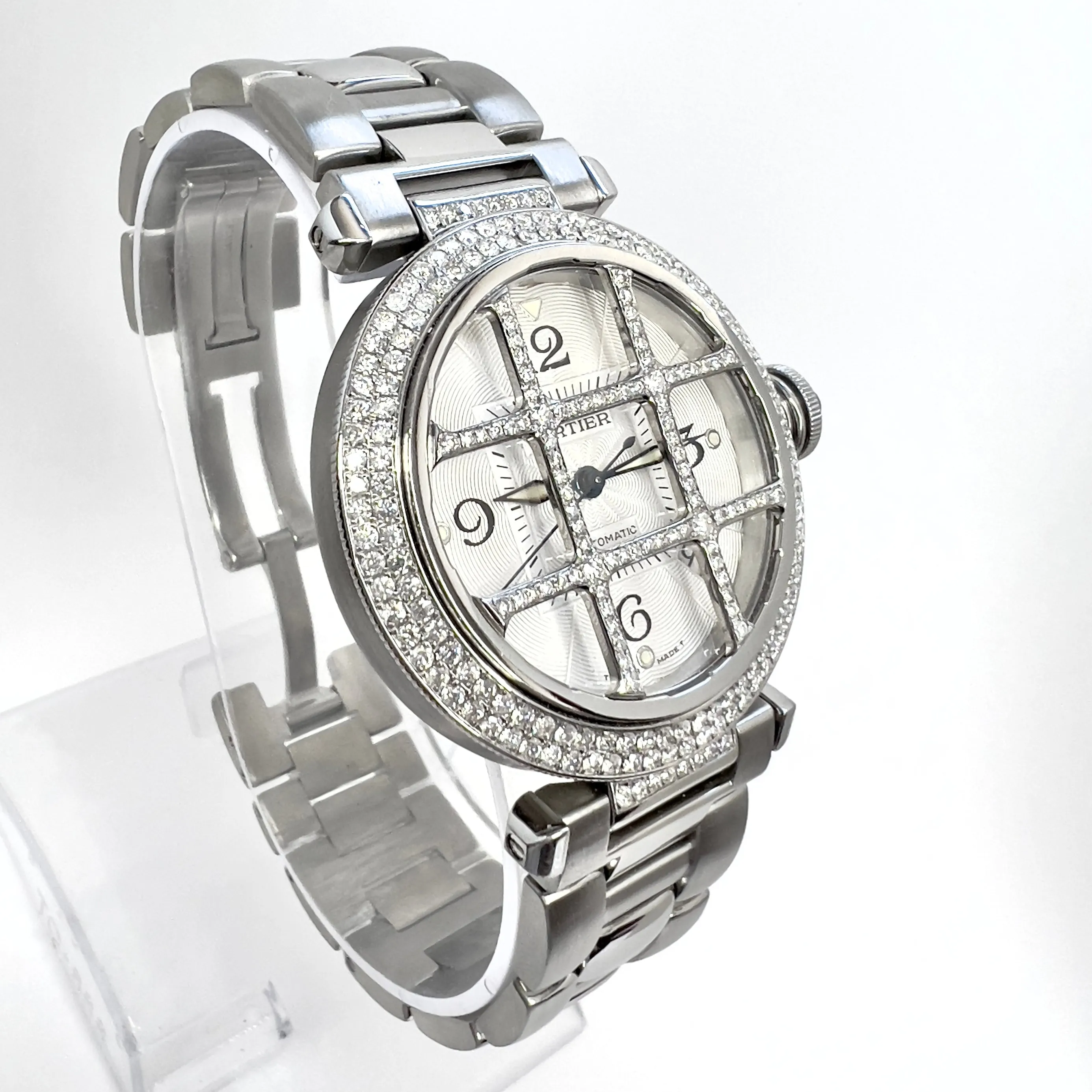 CARTIER PASHA GRID 38mm Automatic Steel 2.05TCW DIAMOND Watch