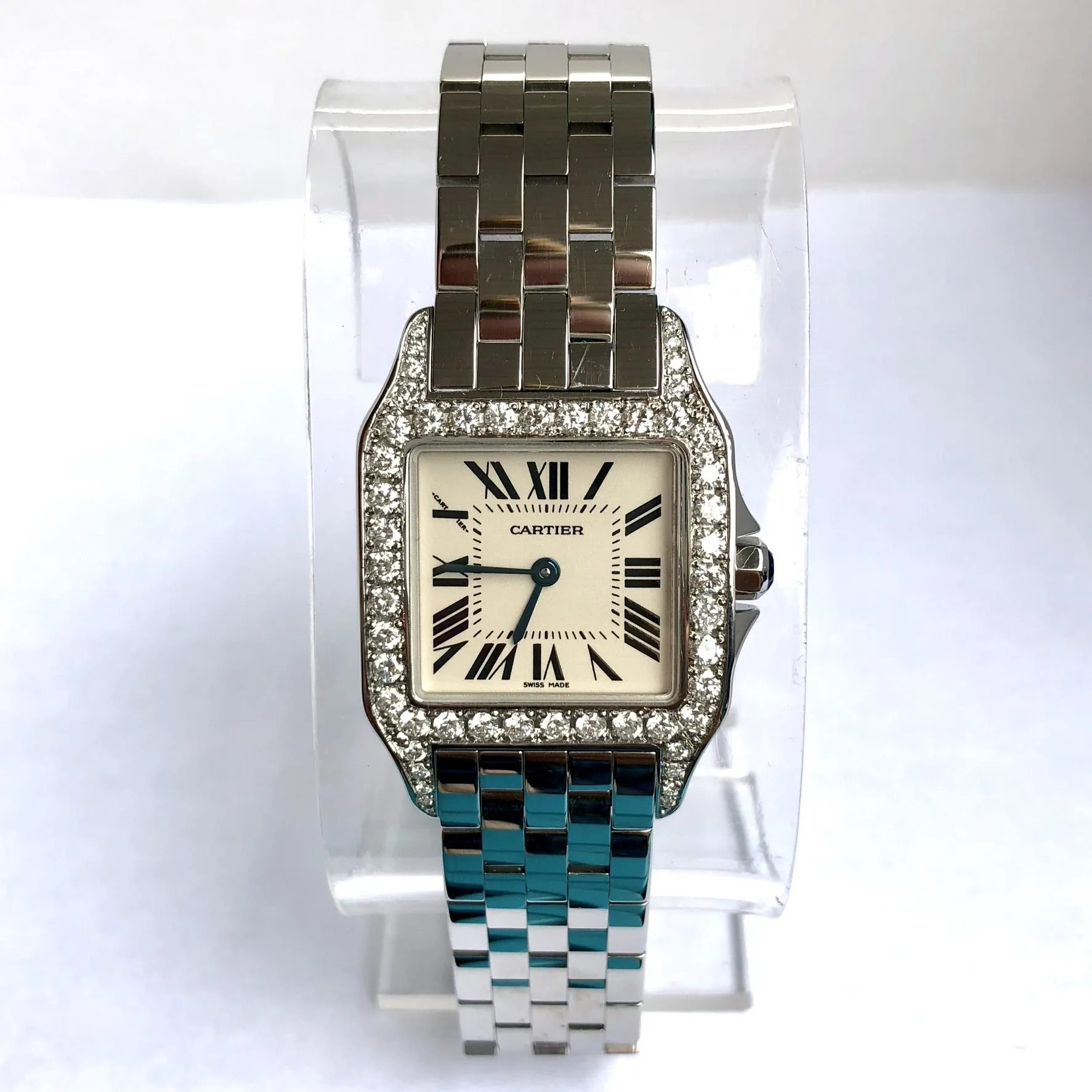 CARTIER SANTOS DEMOISELLE Quartz 26mm Steel 1.77TCW DIAMOND Watch