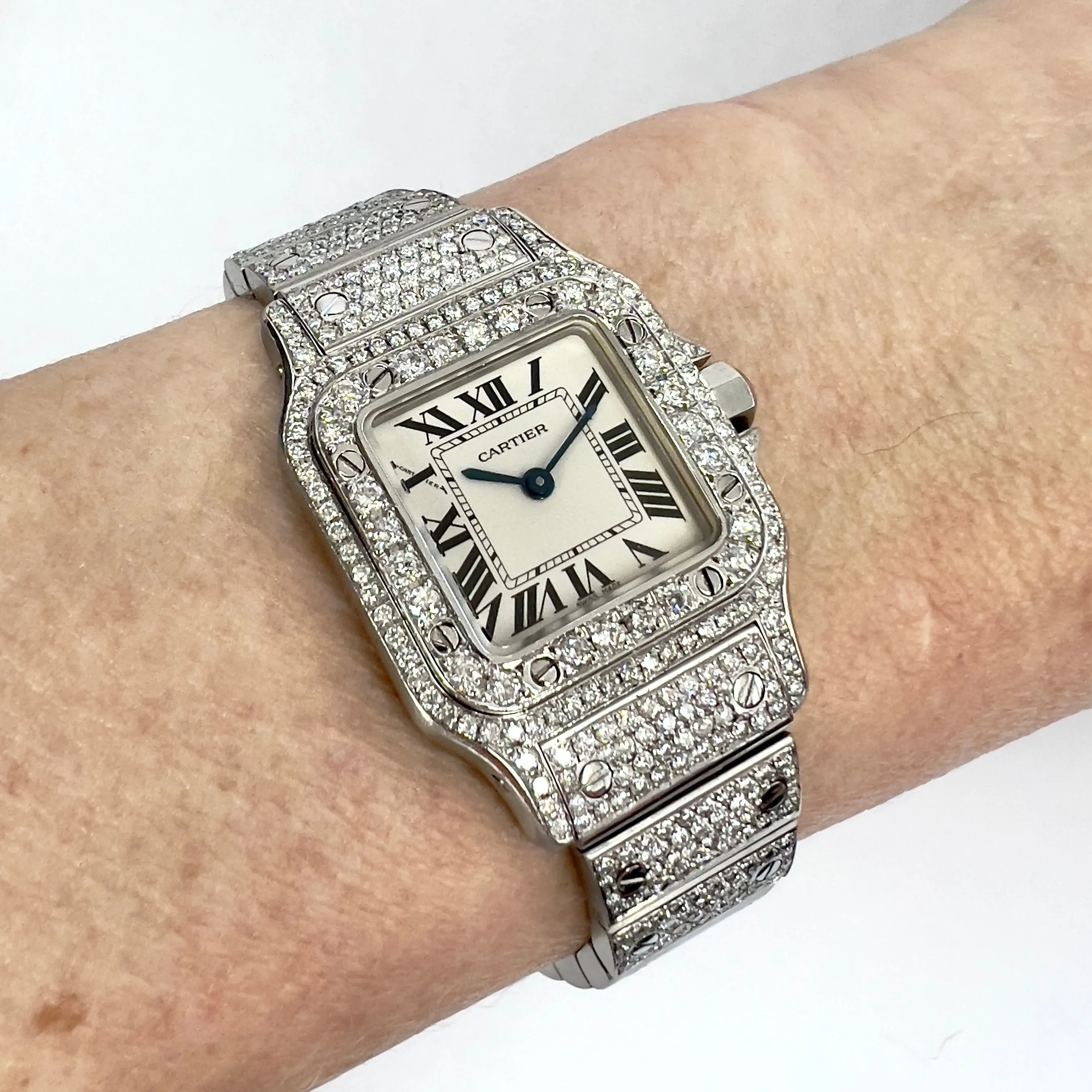 CARTIER SANTOS GALBEE 24mm Quartz Steel 2.42TCW Diamond Watch