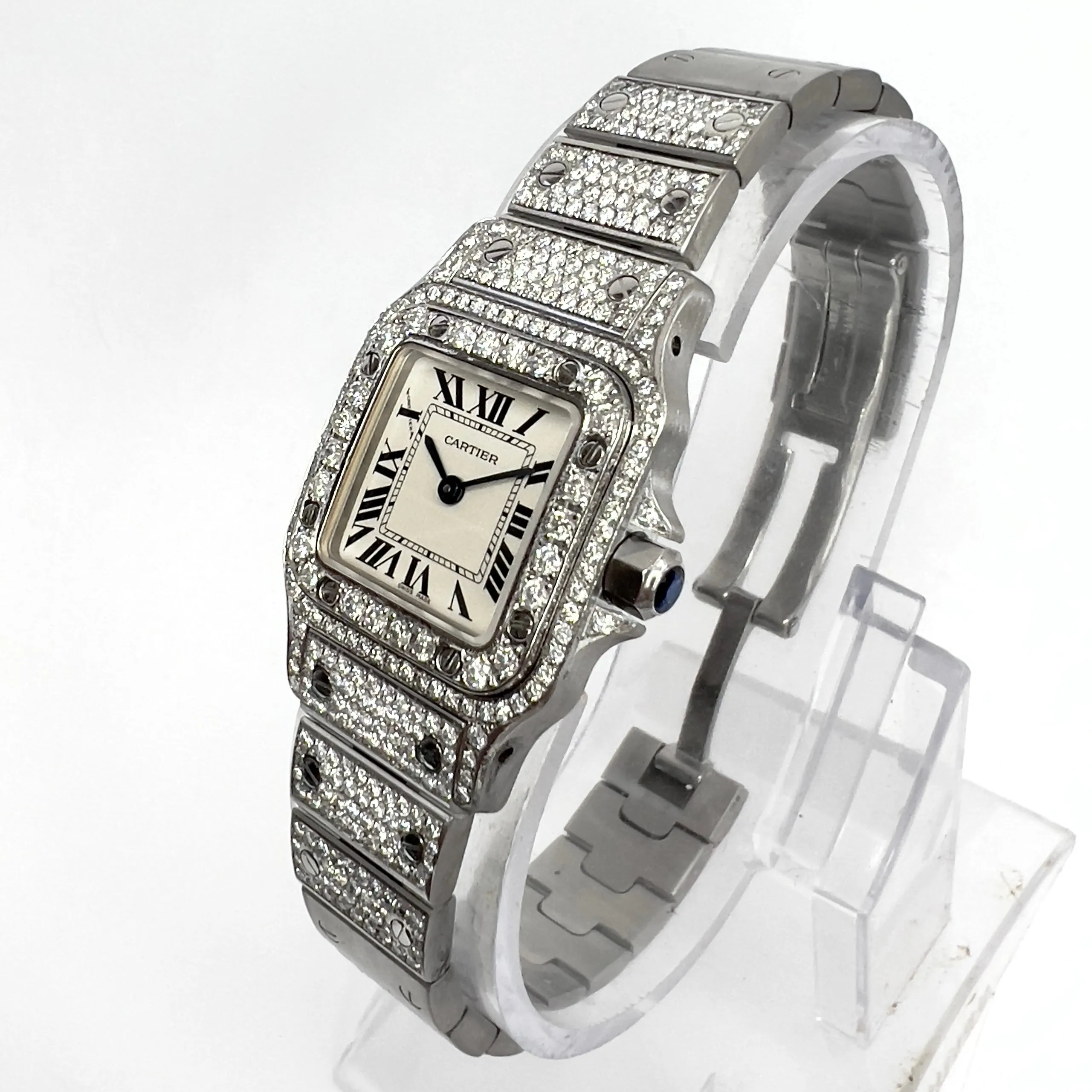 CARTIER SANTOS GALBEE 24mm Quartz Steel 2.42TCW Diamond Watch