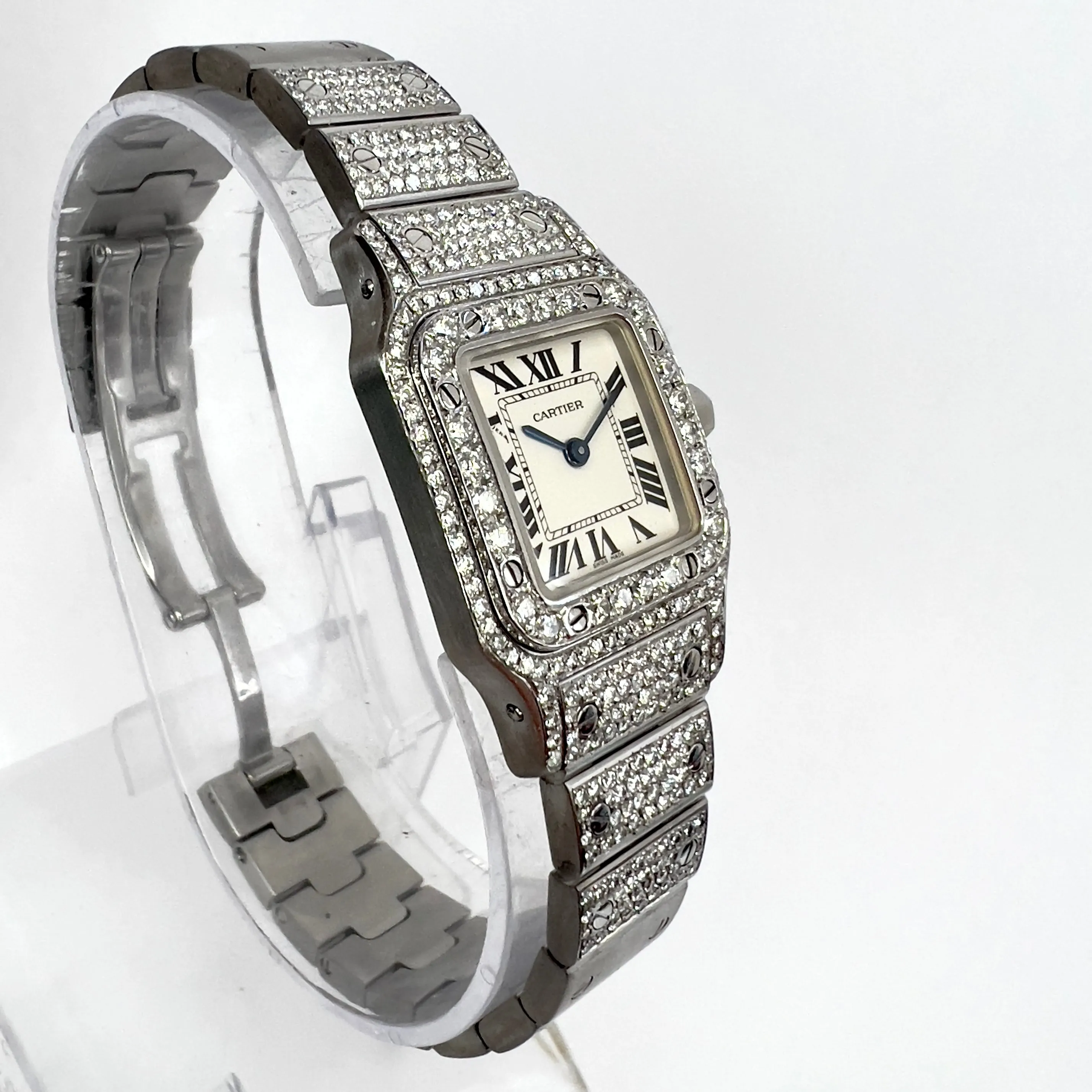 CARTIER SANTOS GALBEE 24mm Quartz Steel 2.42TCW Diamond Watch