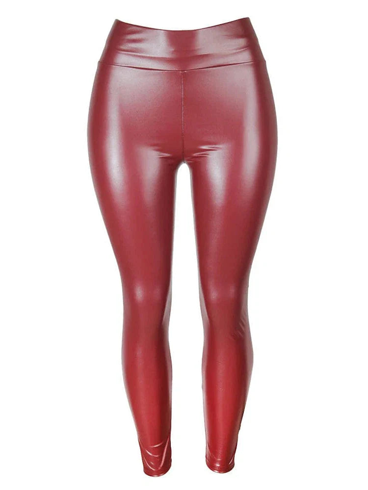 Chic & Modern High Waist Flared Leggings in PU Leather Effect