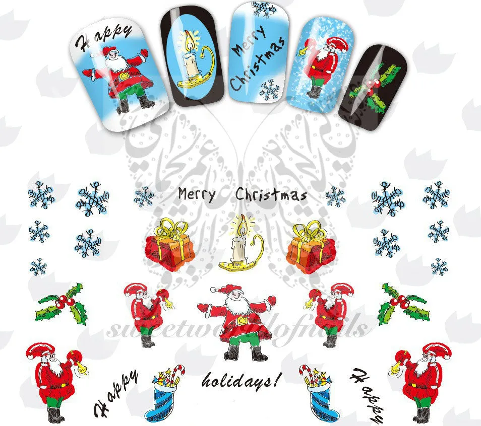 Christmas Nail Art Santa Claus snowflakes Water Decals Transfers Wraps