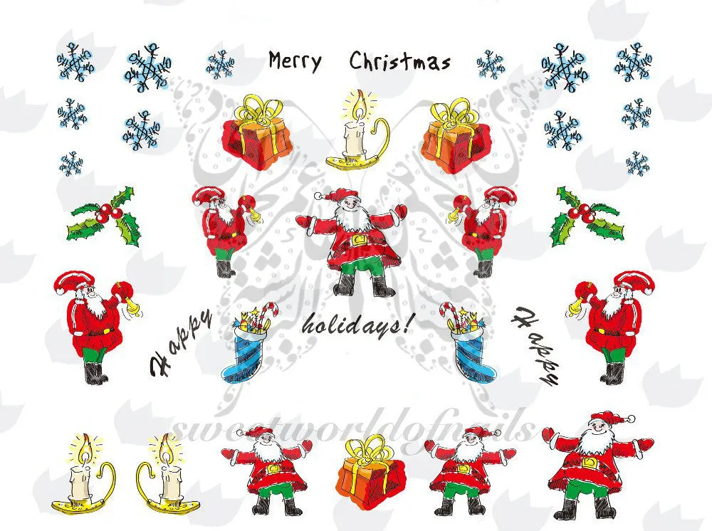 Christmas Nail Art Santa Claus snowflakes Water Decals Transfers Wraps