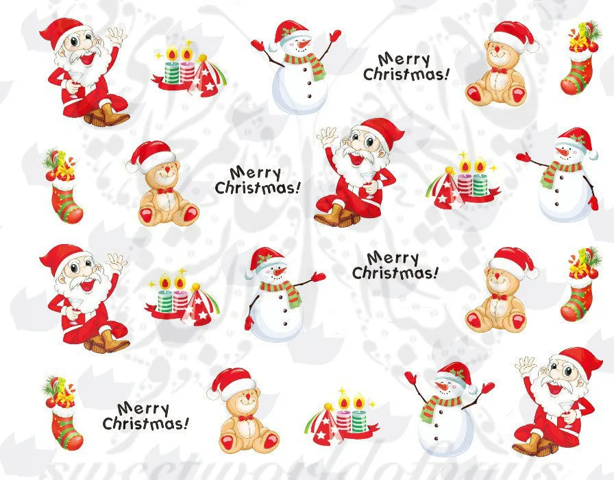 Christmas Nail Art Santa Claus snowman Water Decals Transfers Wraps