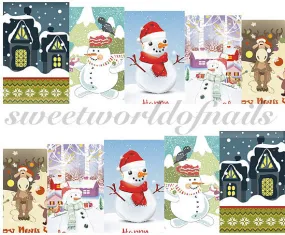 Christmas Nail Art Snowman Water Decals Transfers Wraps