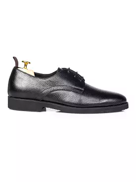 Derby Lace Up - Black Pebble Grain Leather (Crepe Sole)