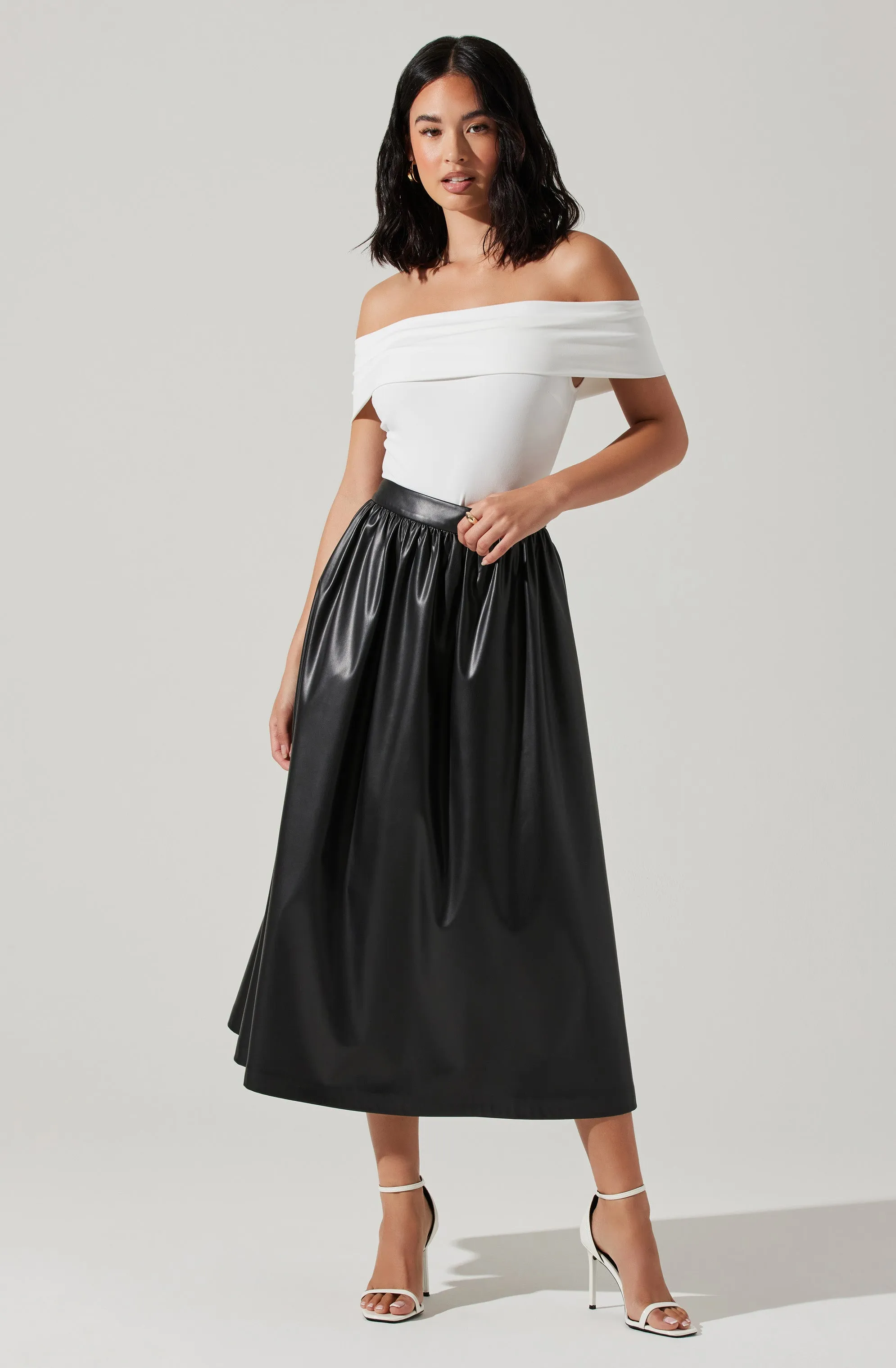 Diandra Faux Leather Midi Skirt