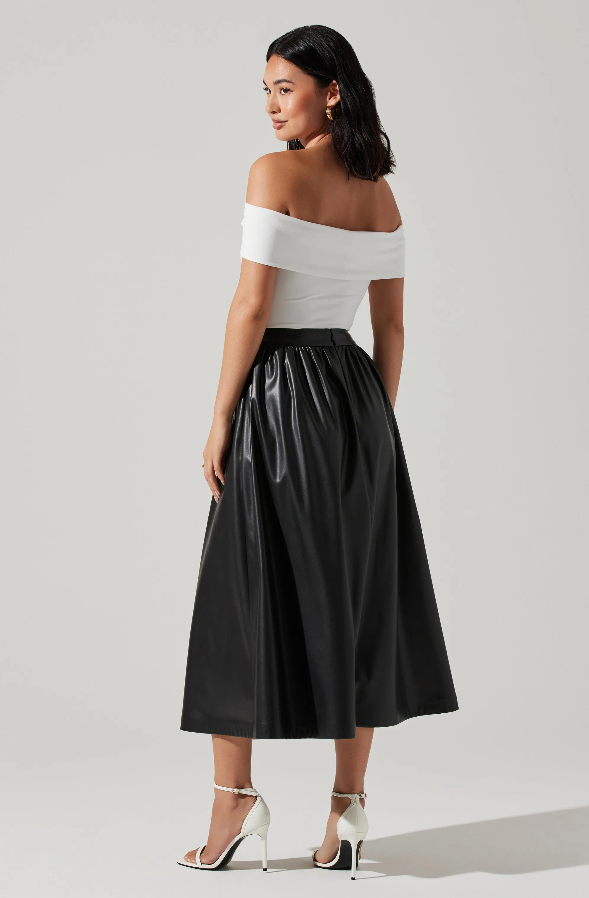 Diandra Faux Leather Midi Skirt