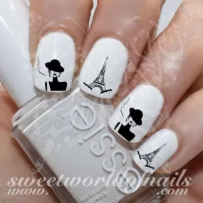 Eiffel Tower Nail Art Smoking Woman Nail Water Decals Slides