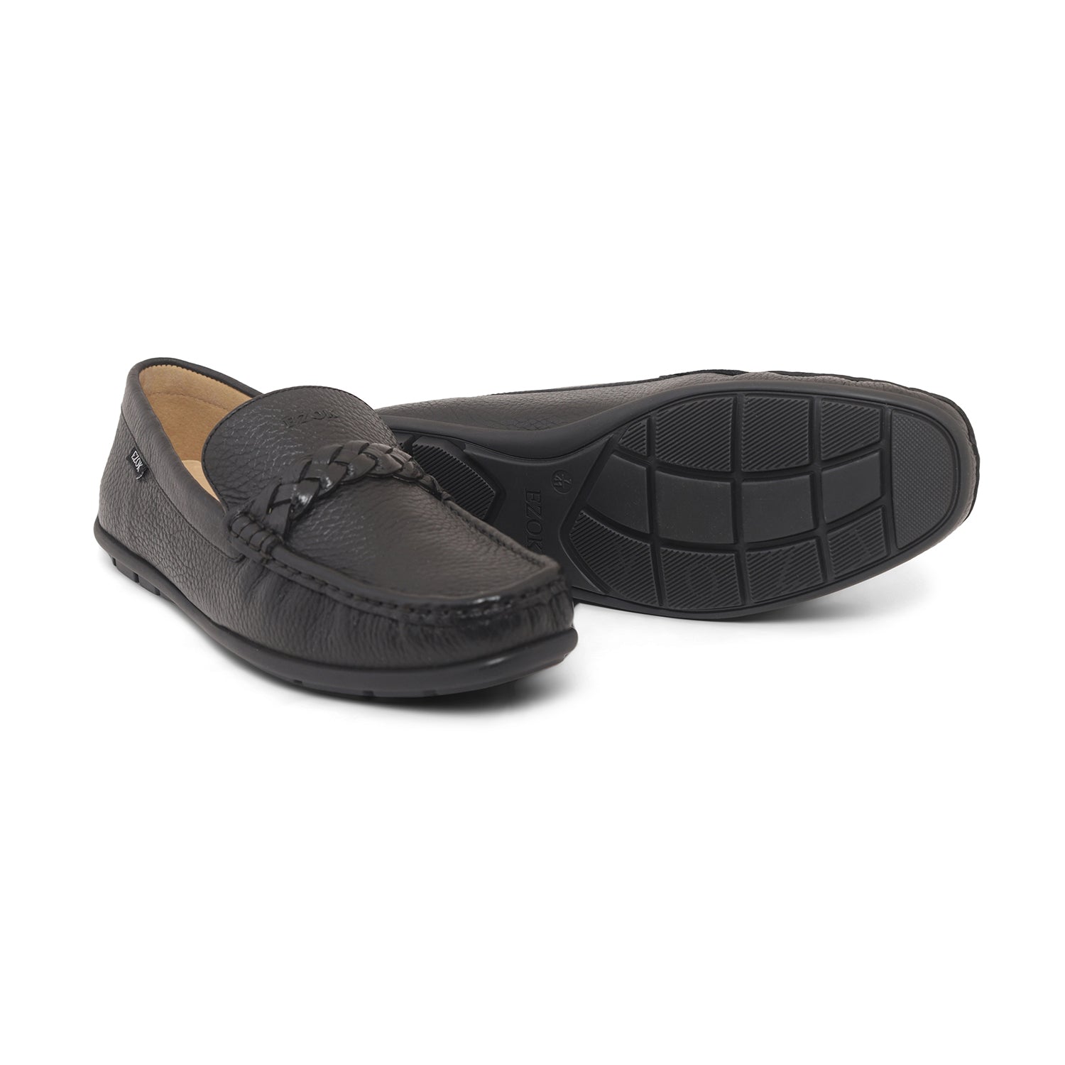 Ezok Mens Black Moccasin Driving Leather Loafers