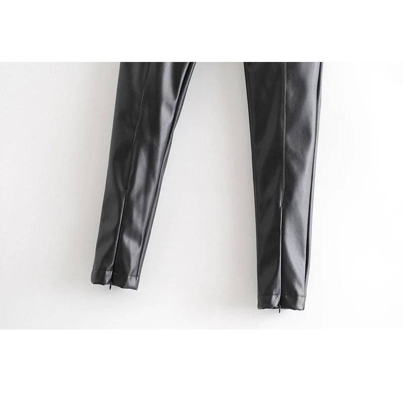 Faux Leather Zippered Ankle Leggings