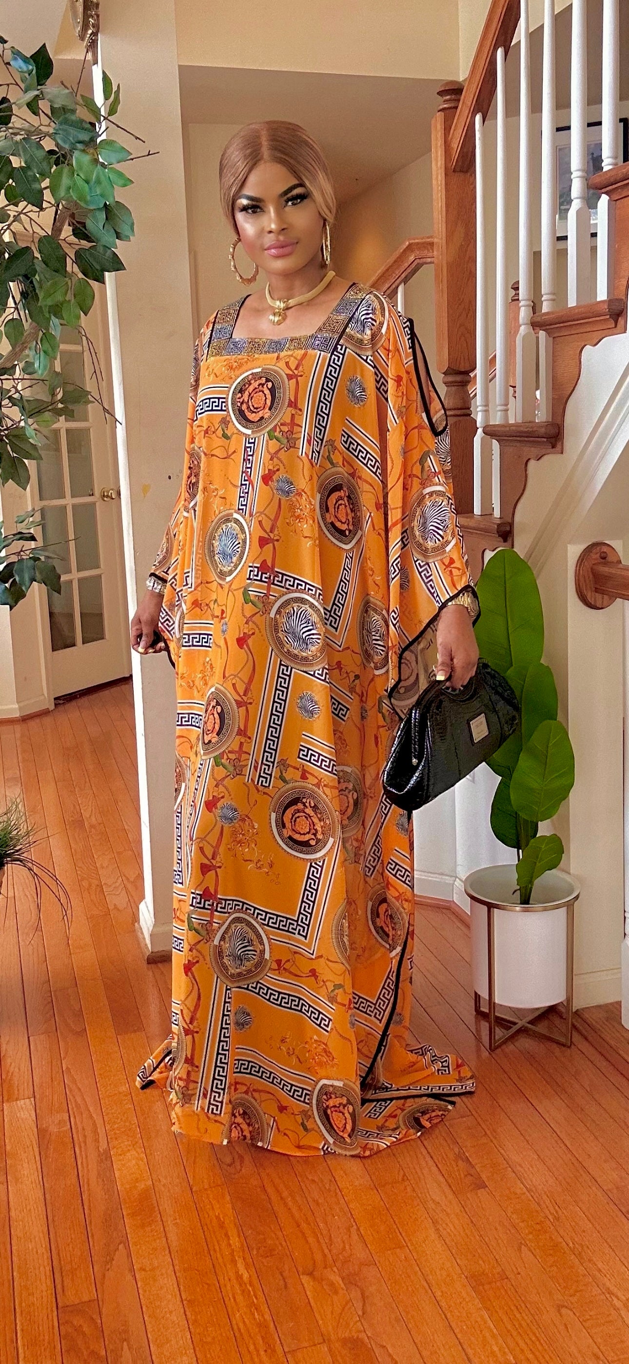 FLOOR LENGTH KAFTAN DRESS(MUSTARD)