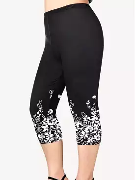 Floral Print Zip-Front Plus Size Leggings for Active Days by the Water