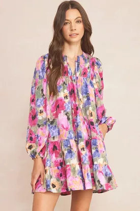 Floral Tiered Mini Dress - Orchid Multi