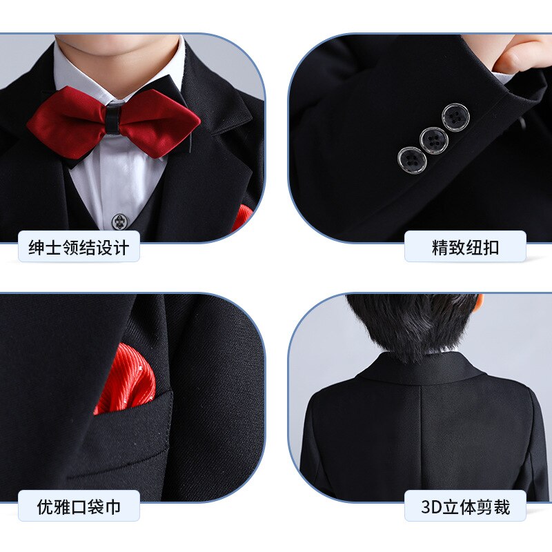 Formal Wedding Boys Jacket Vest Pants BowTie 4Pcs Tuxedo