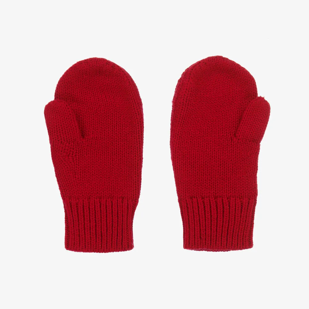 Girls Red Knit Festive Mittens