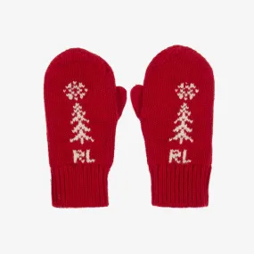 Girls Red Knit Festive Mittens