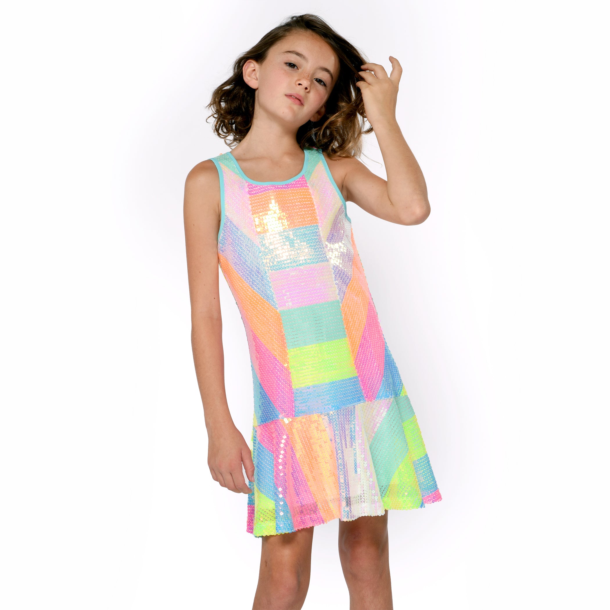 Hannah Banana Dropped Waist Sequined Stripe Dress