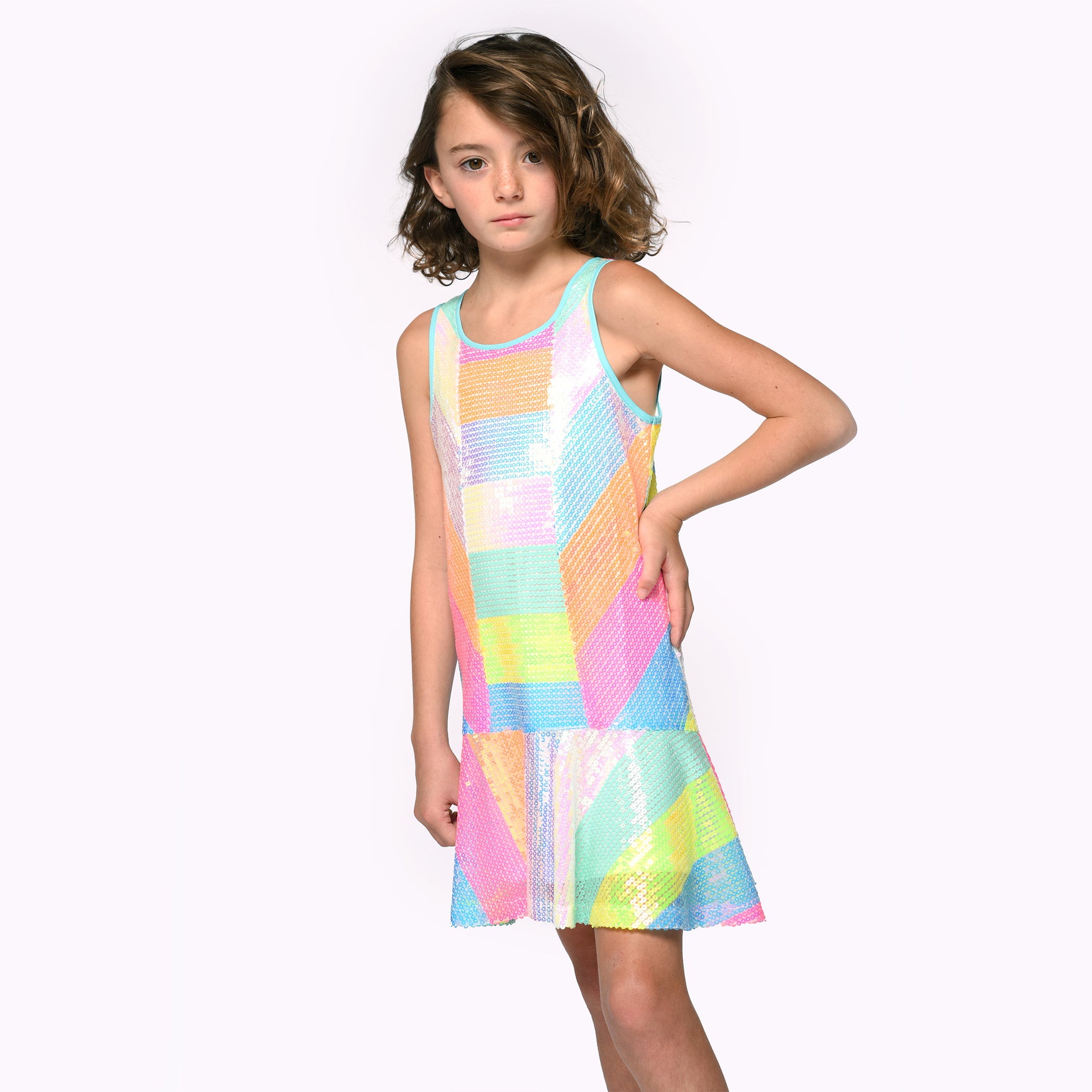 Hannah Banana Dropped Waist Sequined Stripe Dress