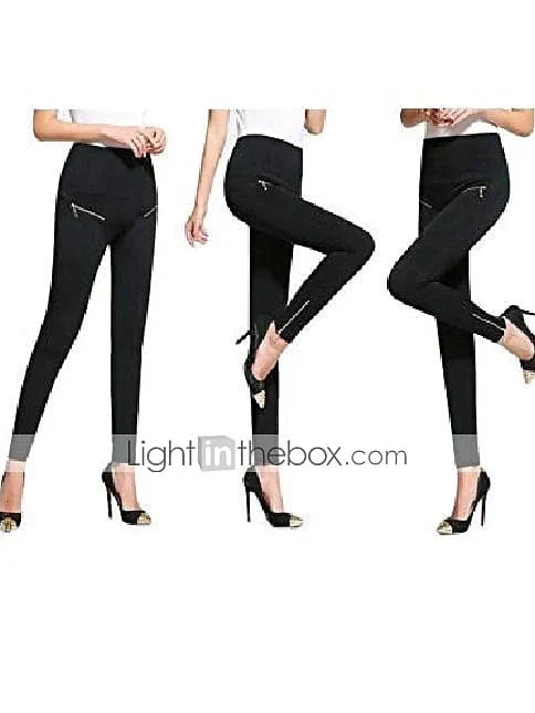 High Waist Cotton Blend Leggings with Front Wave Drill Design and Practical Pocket - S M L XL XXL