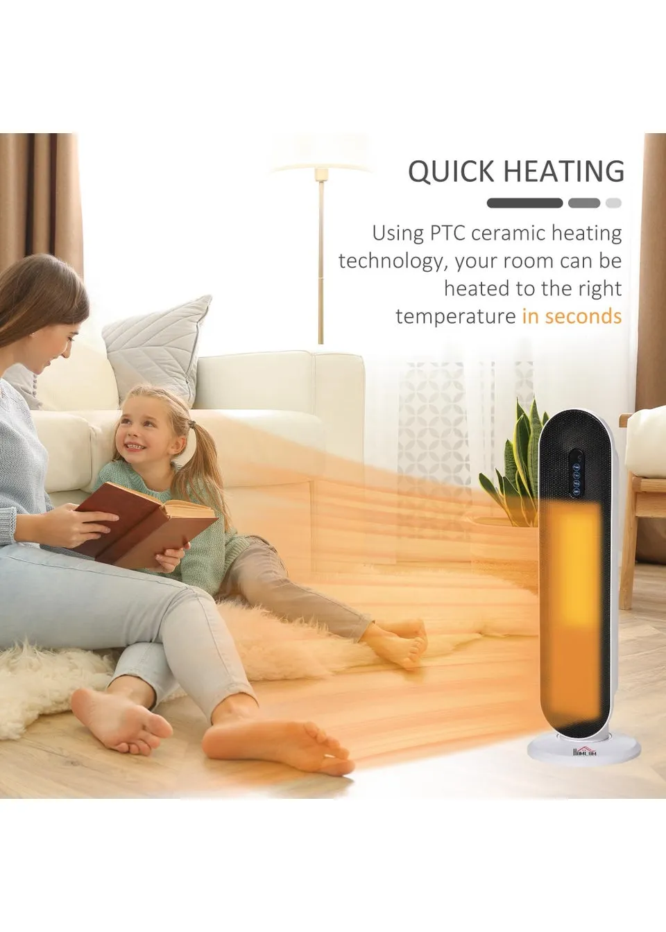 HOMCOM Portable Oscillating Tower Ceramic Heater (21cm x 21cm x 63.5cm)