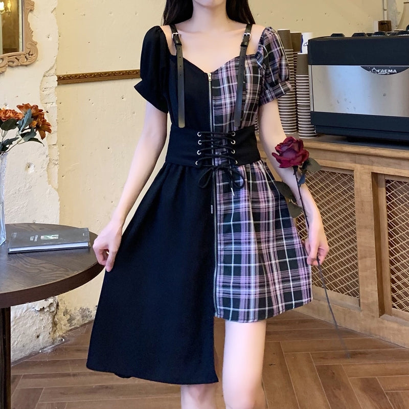 Irregular Patchwork Plaid Dress AD210120