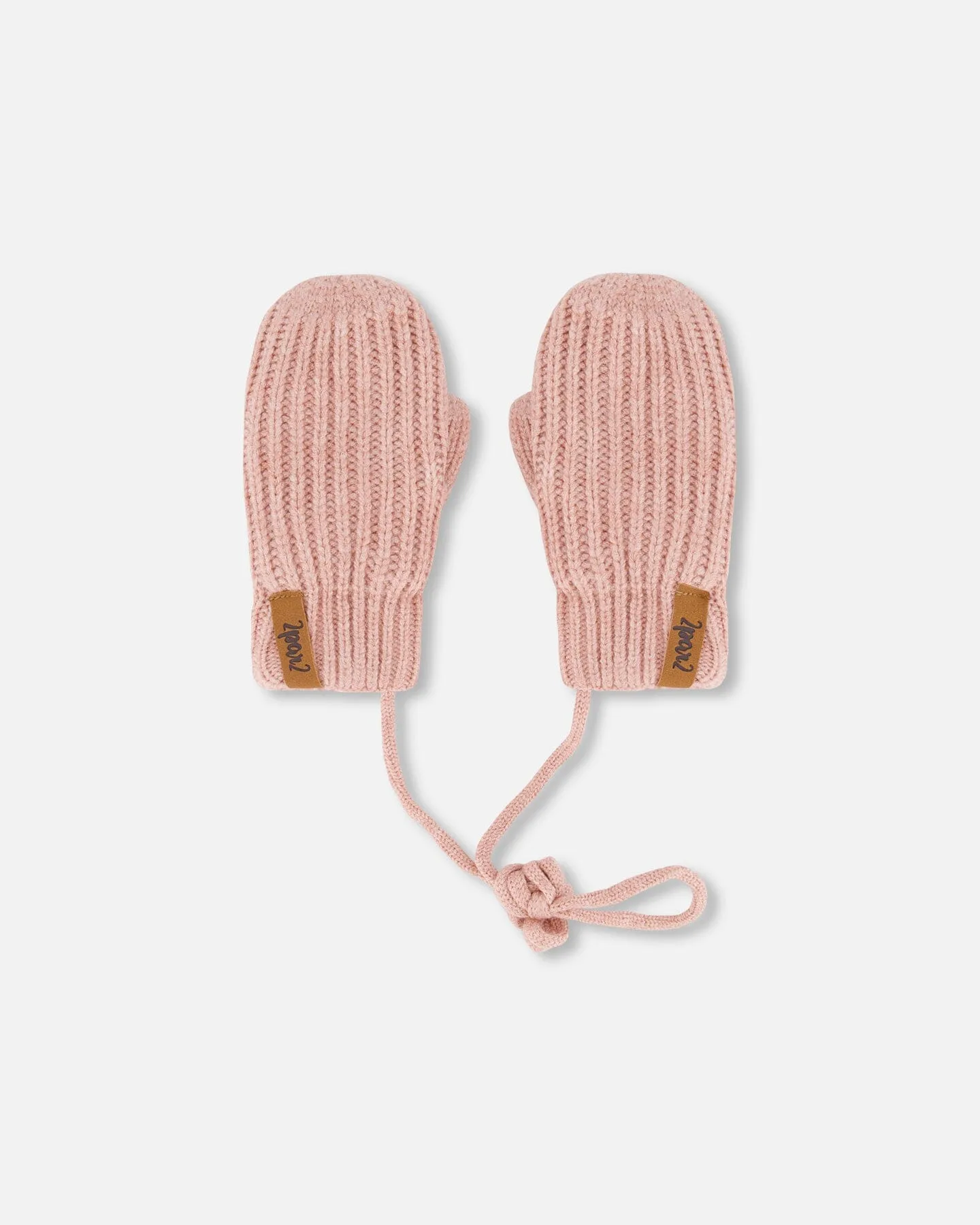 Knitted Mittens With String Dusty Pink