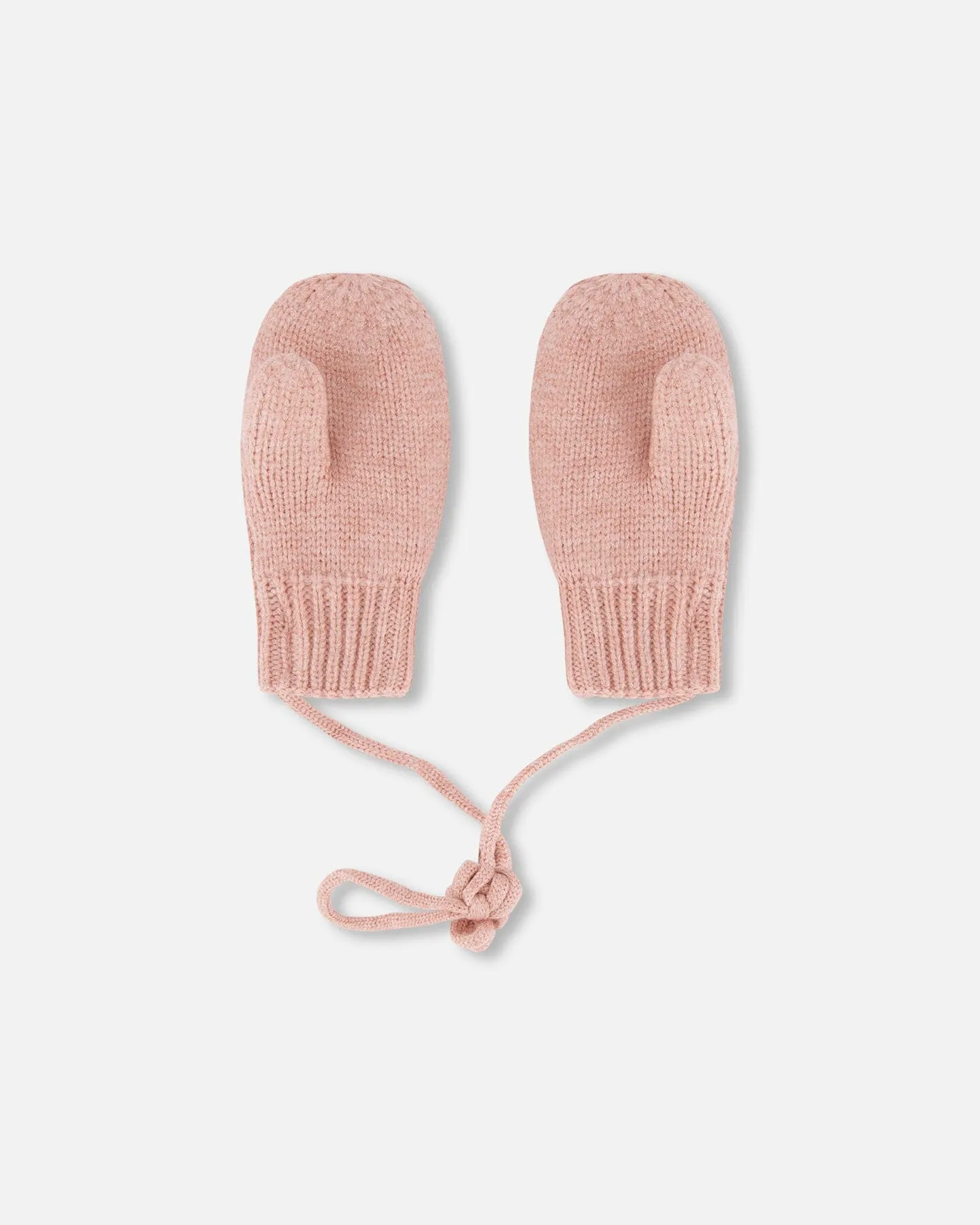 Knitted Mittens With String Dusty Pink