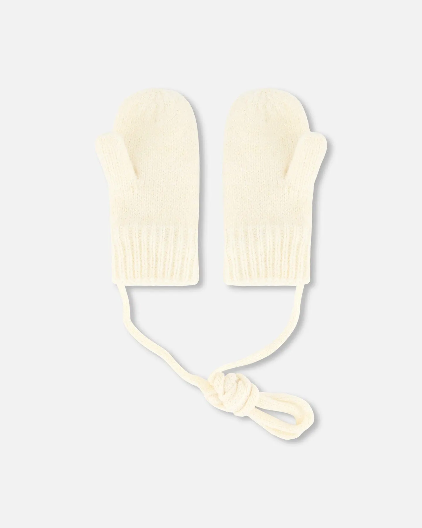 Knitted Mittens With String Off White